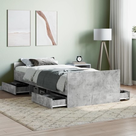 Estructura de cama con cabecero piecero gris hormigón 90x200cm de , Camas y somieres - Ref: Foro24-3203806, Precio: 190,36 €,...