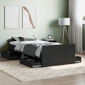 Bed frame with black headboard and footboard 90x200 cm by , Beds and slatted bases - Ref: Foro24-3203804, Price: 217,49 €, Di...