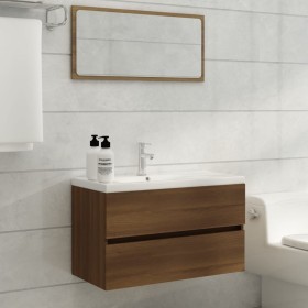 Mueble de baño con lavabo madera contrachapada marrón roble de , Tocadores de baño - Ref: Foro24-3120347, Precio: 259,30 €, D...