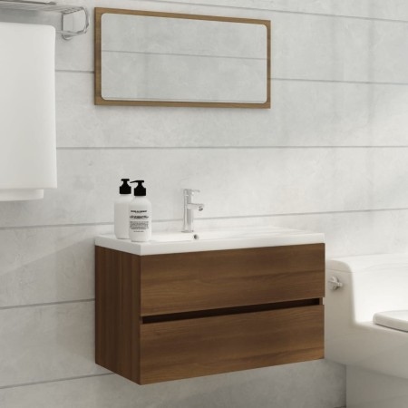 Mueble de baño con lavabo madera contrachapada marrón roble de , Tocadores de baño - Ref: Foro24-3120347, Precio: 251,67 €, D...