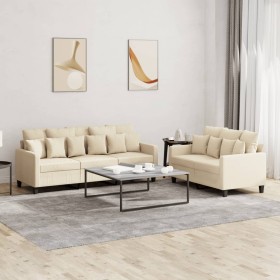 Sofa set with cushions 2 pieces cream fabric by , Sofas - Ref: Foro24-3201666, Price: 523,99 €, Discount: %