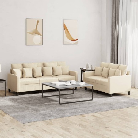 Sofa set with cushions 2 pieces cream fabric by , Sofas - Ref: Foro24-3201666, Price: 544,68 €, Discount: %