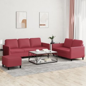 Red synthetic leather 3-piece sofa set with cushions by , Sofas - Ref: Foro24-3201768, Price: 557,99 €, Discount: %