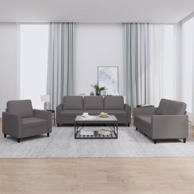 Gray synthetic leather 3-piece sofa set with cushions by , Sofas - Ref: Foro24-3201742, Price: 665,99 €, Discount: %