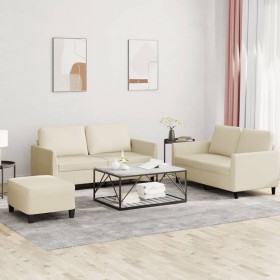 Cream synthetic leather 3-piece sofa set with cushions by , Sofas - Ref: Foro24-3201756, Price: 543,54 €, Discount: %