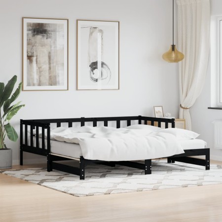 Trundle sofa bed solid black pine wood 90x190 cm by , Beds and slatted bases - Ref: Foro24-836164, Price: 178,20 €, Discount: %