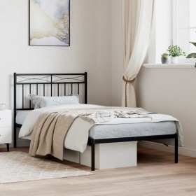 Bed frame with black metal headboard 100x190 cm by , Beds and slatted bases - Ref: Foro24-373685, Price: 65,34 €, Discount: %