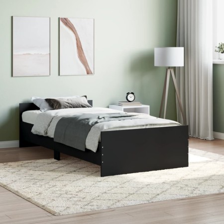 Black engineered wood bed frame 100x200 cm by , Beds and slatted bases - Ref: Foro24-835933, Price: 102,17 €, Discount: %