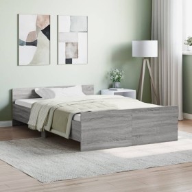 Sonoma gray bed frame with headboard and footboard 120x200 cm by , Beds and slatted bases - Ref: Foro24-3203745, Price: 132,9...