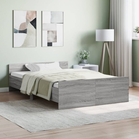 Estructura de cama con cabecero piecero gris Sonoma 120x200 cm de , Camas y somieres - Ref: Foro24-3203745, Precio: 154,21 €,...