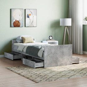 Estructura de cama con cabecero piecero gris hormigón 75x190 cm de , Camas y somieres - Ref: Foro24-3203820, Precio: 156,99 €...