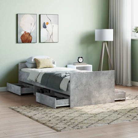 Estructura de cama con cabecero piecero gris hormigón 75x190 cm de , Camas y somieres - Ref: Foro24-3203820, Precio: 154,06 €...