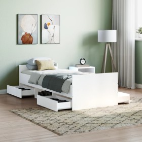 White bed frame with headboard and footboard 75x190 cm by , Beds and slatted bases - Ref: Foro24-3203817, Price: 158,57 €, Di...