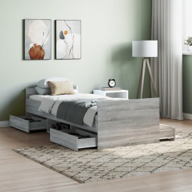 Estructura de cama con cabecero piecero gris Sonoma 75x190 cm de , Camas y somieres - Ref: Foro24-3203822, Precio: 161,99 €, ...