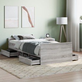 Estructura de cama con cabecero piecero gris Sonoma 100x200 cm de , Camas y somieres - Ref: Foro24-3203801, Precio: 193,64 €,...