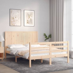 Estructura de cama con cabecero madera maciza 140x190 cm de , Camas y somieres - Ref: Foro24-3194486, Precio: 147,50 €, Descu...