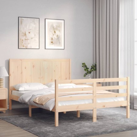 Estructura de cama con cabecero madera maciza 140x190 cm de , Camas y somieres - Ref: Foro24-3194486, Precio: 147,99 €, Descu...