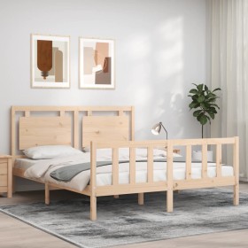 Bed frame with solid wood headboard 160x200 cm by , Beds and slatted bases - Ref: Foro24-3192176, Price: 154,99 €, Discount: %