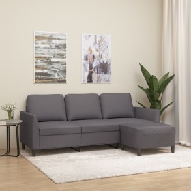 Sofá de 3 plazas con taburete cuero sintético gris 180 cm de , Sofás - Ref: Foro24-3201124, Precio: 343,99 €, Descuento: %