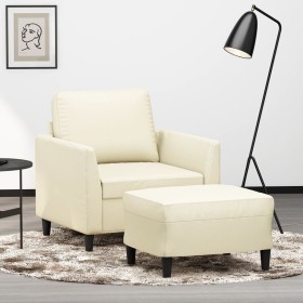 Sillón con taburete cuero sintético color crema 60 cm de , Sofás - Ref: Foro24-3201118, Precio: 216,99 €, Descuento: %