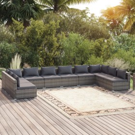 10-teiliges Gartenmöbel-Set und graue synthetische Rattankissen von , Gartensets - Ref: Foro24-3101925, Preis: 1,00 €, Rabatt: %