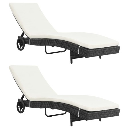 Sun loungers with wheels and cushions 2 units black synthetic rattan by , Loungers - Ref: Foro24-3078465, Price: 399,25 €, Di...