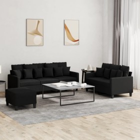 Sofa set with cushions 3 pieces black fabric by , Sofas - Ref: Foro24-3201676, Price: 584,45 €, Discount: %