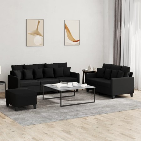 Sofa set with cushions 3 pieces black fabric by , Sofas - Ref: Foro24-3201676, Price: 601,33 €, Discount: %