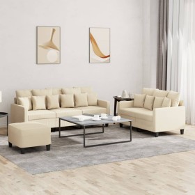 Sofa set with cushions 3 pieces cream fabric by , Sofas - Ref: Foro24-3201674, Price: 596,40 €, Discount: %