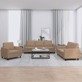 Cappuccino synthetic leather 3-piece sofa set with cushions by , Sofas - Ref: Foro24-3201744, Price: 665,99 €, Discount: %