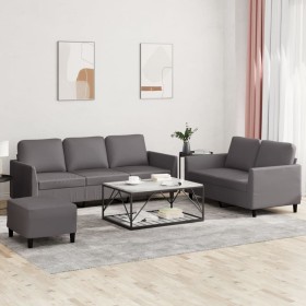 Gray synthetic leather 3-piece sofa set with cushions by , Sofas - Ref: Foro24-3201767, Price: 560,99 €, Discount: %