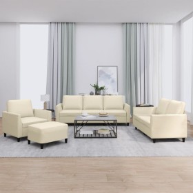 Cream synthetic leather 4-piece sofa set with cushions by , Sofas - Ref: Foro24-3201746, Price: 762,68 €, Discount: %