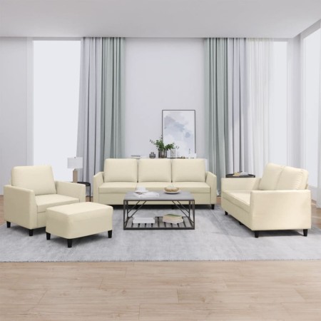 Cream synthetic leather 4-piece sofa set with cushions by , Sofas - Ref: Foro24-3201746, Price: 722,99 €, Discount: %