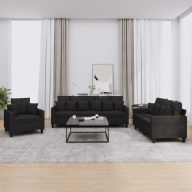 Sofa set with cushions 3 pieces black fabric by , Sofas - Ref: Foro24-3201636, Price: 704,79 €, Discount: %