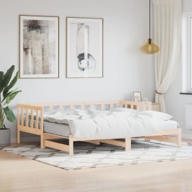 Trundle sofa bed solid pine wood 90x190 cm by , Beds and slatted bases - Ref: Foro24-836162, Price: 154,07 €, Discount: %