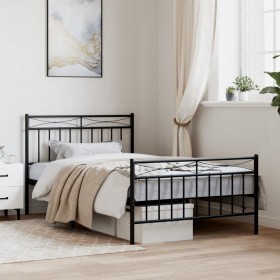 Estructura de cama con cabecero y estribo metal negro 100x200cm de , Camas y somieres - Ref: Foro24-373704, Precio: 77,99 €, ...