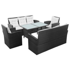 5-teiliges Gartensofa-Set und schwarze synthetische Rattankissen von vidaXL, Gartensets - Ref: Foro24-43972, Preis: 750,99 €,...