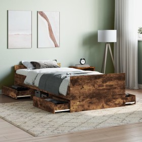 Bed frame with smoked oak headboard and footboard 90x200cm by , Beds and slatted bases - Ref: Foro24-3203807, Price: 180,99 €...