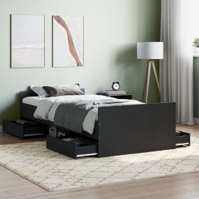 Bed frame with black headboard and footboard 100x200cm by , Beds and slatted bases - Ref: Foro24-3203797, Price: 221,28 €, Di...