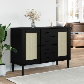 Aparador SENJA aspecto de ratán madera pino negro 112x40x80 cm de , Aparadores - Ref: Foro24-358027, Precio: 139,36 €, Descue...