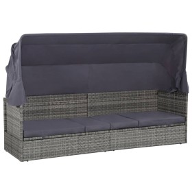 Cama de jardín con toldo 205x62 cm ratán sintético gris de vidaXL, Tumbonas - Ref: Foro24-43962, Precio: 234,99 €, Descuento: %