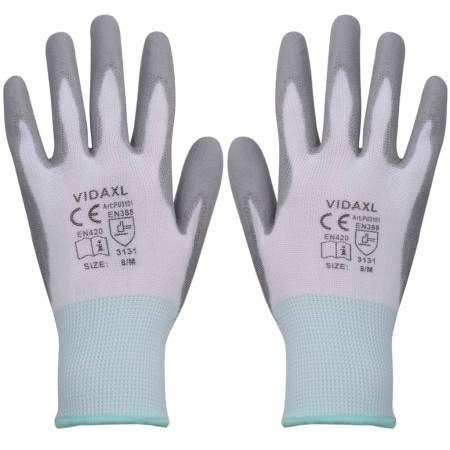 PU work gloves 24 pairs white and gray size 8/M by vidaXL, Safety gloves - Ref: Foro24-131378, Price: 25,00 €, Discount: %