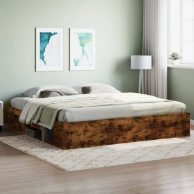 Estructura de cama roble ahumado 200x200 cm de vidaXL, Camas y somieres - Ref: Foro24-3203891, Precio: 207,68 €, Descuento: %