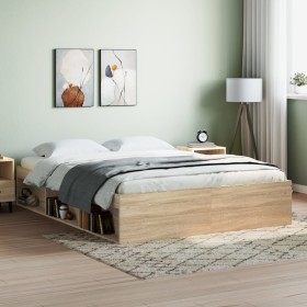 Estructura de cama roble Sonoma 140x190 cm de vidaXL, Camas y somieres - Ref: Foro24-3203903, Precio: 165,99 €, Descuento: %