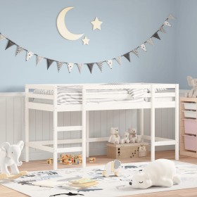 Cama alta de niños escalera madera maciza pino blanco 90x200 cm de vidaXL, Camas y somieres - Ref: Foro24-835899, Precio: 158...