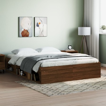 Brown oak bed frame 140x200 cm by vidaXL, Beds and slatted bases - Ref: Foro24-3203865, Price: 171,99 €, Discount: %