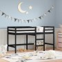 Cama alta de niños escalera madera maciza pino negra 80x200 cm de vidaXL, Camas y somieres - Ref: Foro24-835888, Precio: 150,...