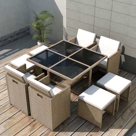 Garden dining set 9 pieces with beige synthetic rattan cushions by vidaXL, Garden sets - Ref: Foro24-42556, Price: 619,14 €, ...