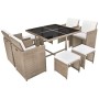 9-teiliges Garten-Esszimmerset und Kissen, synthetisches Rattan, beige von vidaXL, Gartensets - Ref: Foro24-42556, Preis: 619...