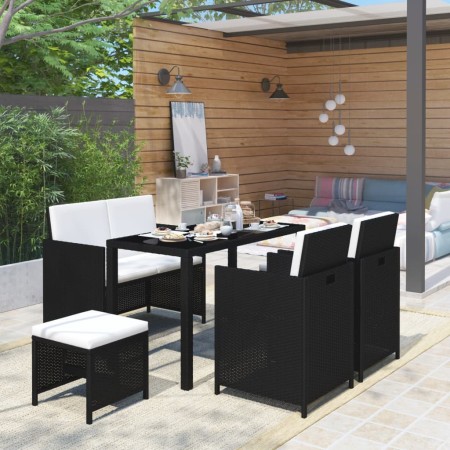 Set comedor de jardín 6 piezas y cojines ratán sintético negro de vidaXL, Conjuntos de jardín - Ref: Foro24-43903, Precio: 32...